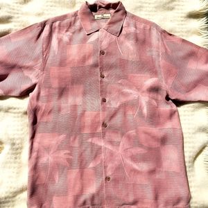 TOMMY BAHAMA Mens Silk Coral Palm tree🌴 Hawaiian Short Sleeve Button Down Shirt